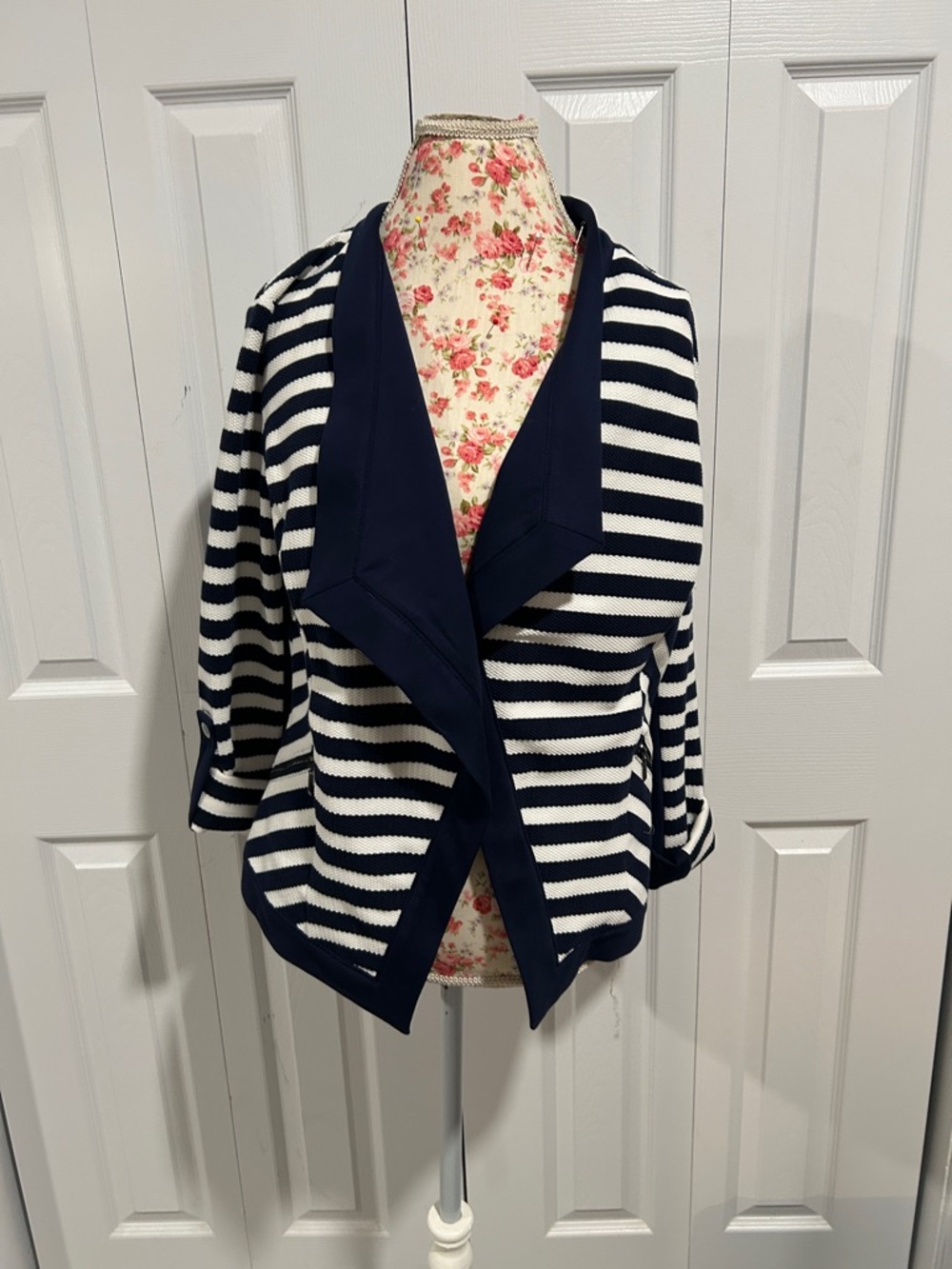 White House Black Market Navy and White Striped Blazer